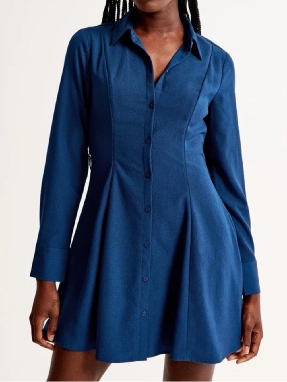 Long-Sleeve Crepe Shirt Dress || Blue || Abercrombie & Fitch
